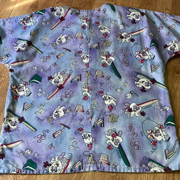 Y2K Uniform Scrub Top Dancing Teeth Dental Tooth Print - Picture 3 of 5